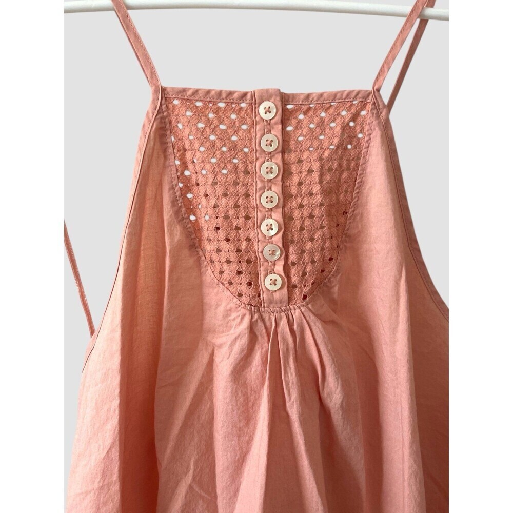 Free People Calico Cotton Trapeze Eyelet Top Dress Women’s size Small Coral Pink - Picture 3 of 9